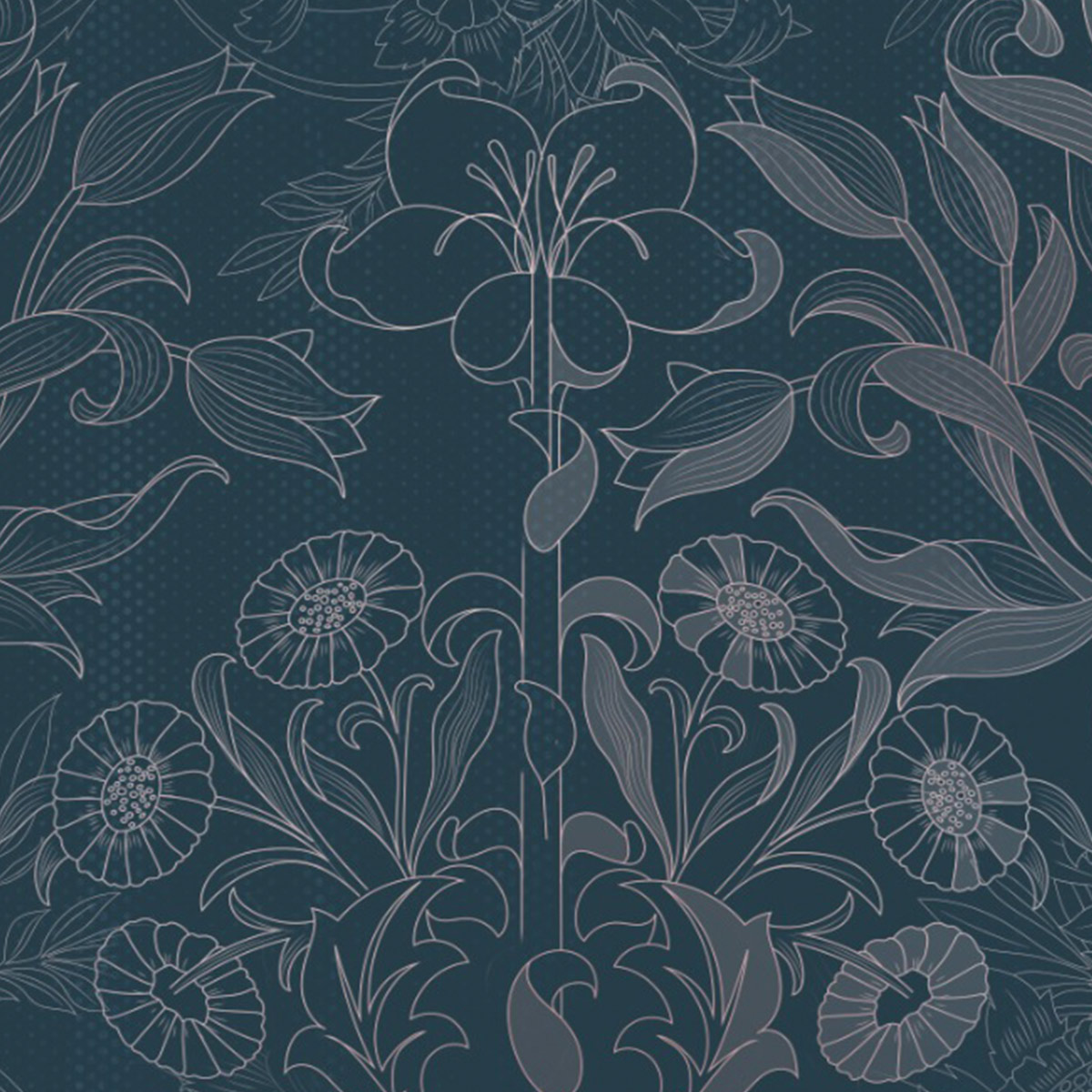 Rivestimento per pareti Flowers Fantasy blue, carta vinilica TNT by Officinarkitettura