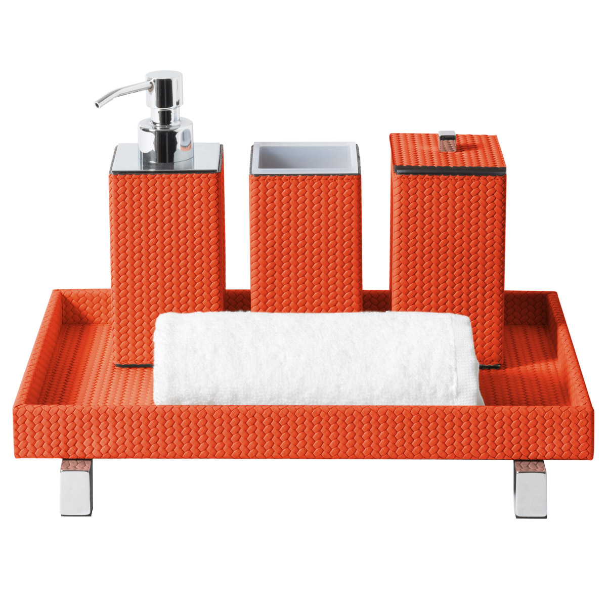 Set 4 accessori quadrati bagno Poseidon, arancio scuro by Pinetti