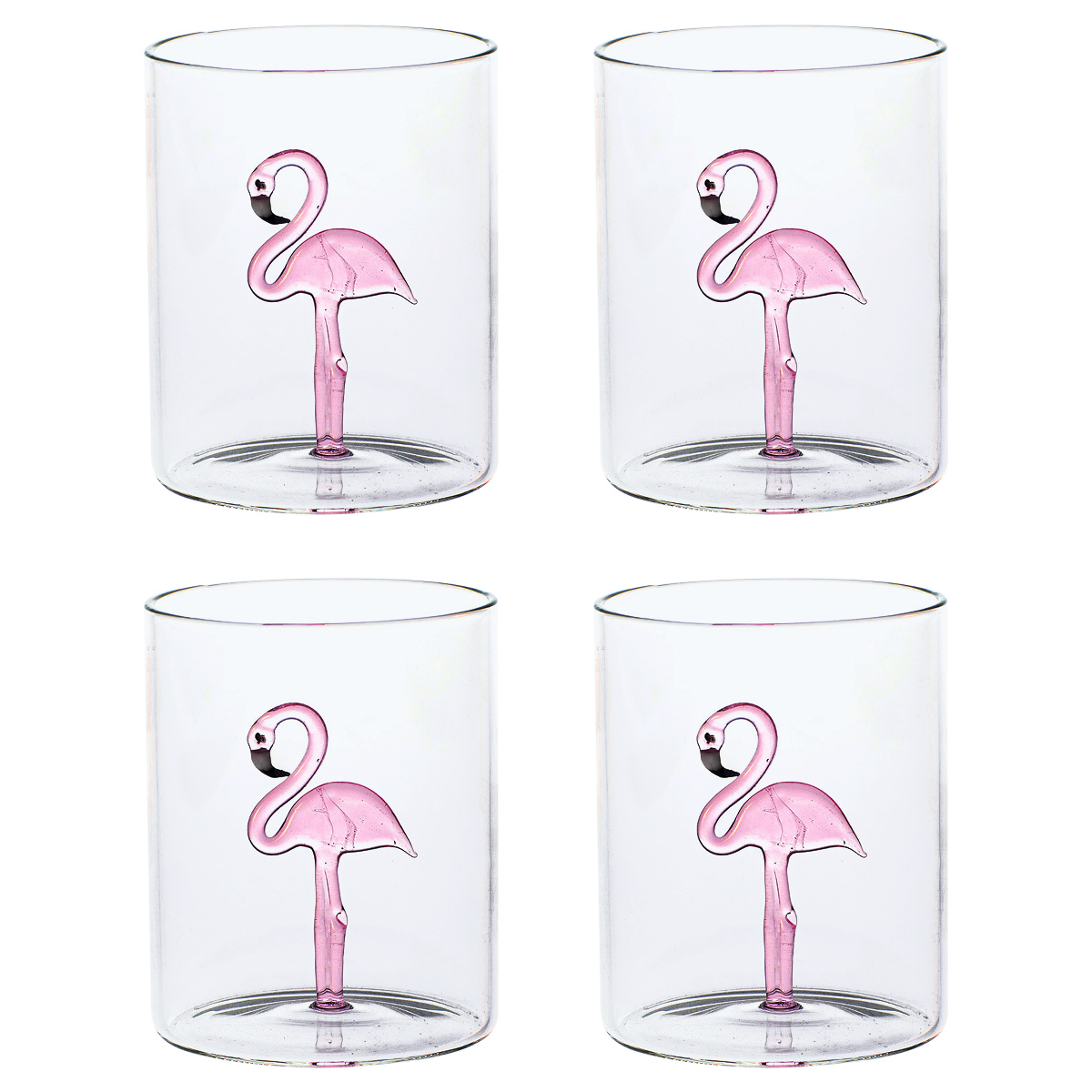Set 4 bicchieri decorati Flamingo