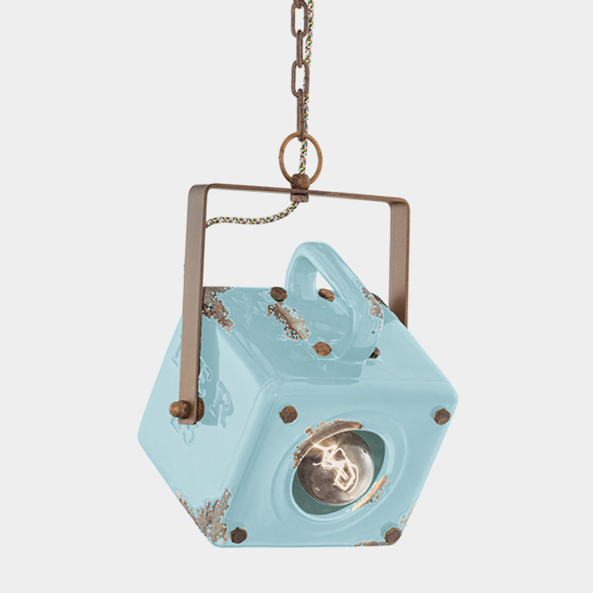 Lampada di design Retrò Industrial IV, vintage azzurro by Ferroluce