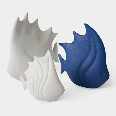  Set 3 sculture in ceramica Pesci tropicali, blu by Lineasette